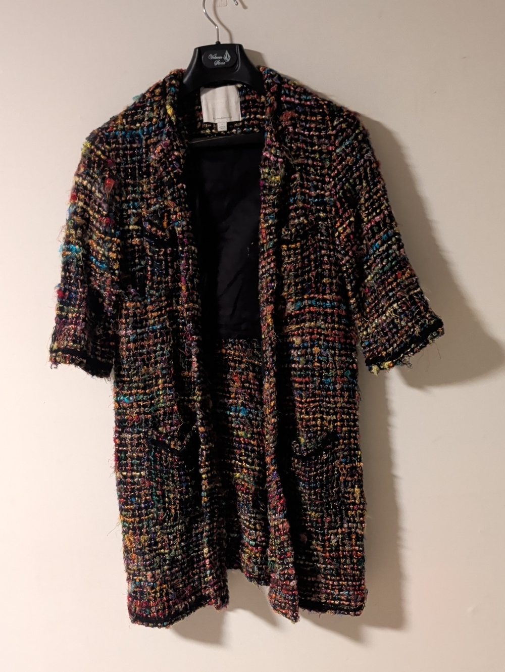 Anthropologie Multicolor Tweed Open-Front Capelet Jacket - Black Base